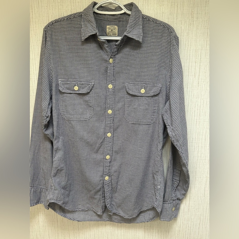 J Crew Blue & White Plaid Oxford Double Pocket Button Down Shirt